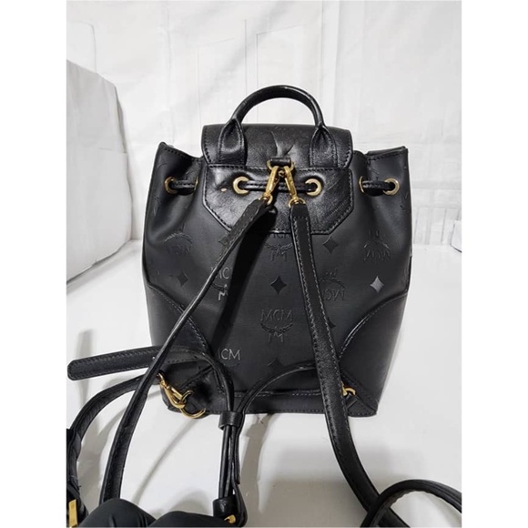 Authentic MCM Visetos Leather Drawstring Backpack Black - Picture 4 of 13